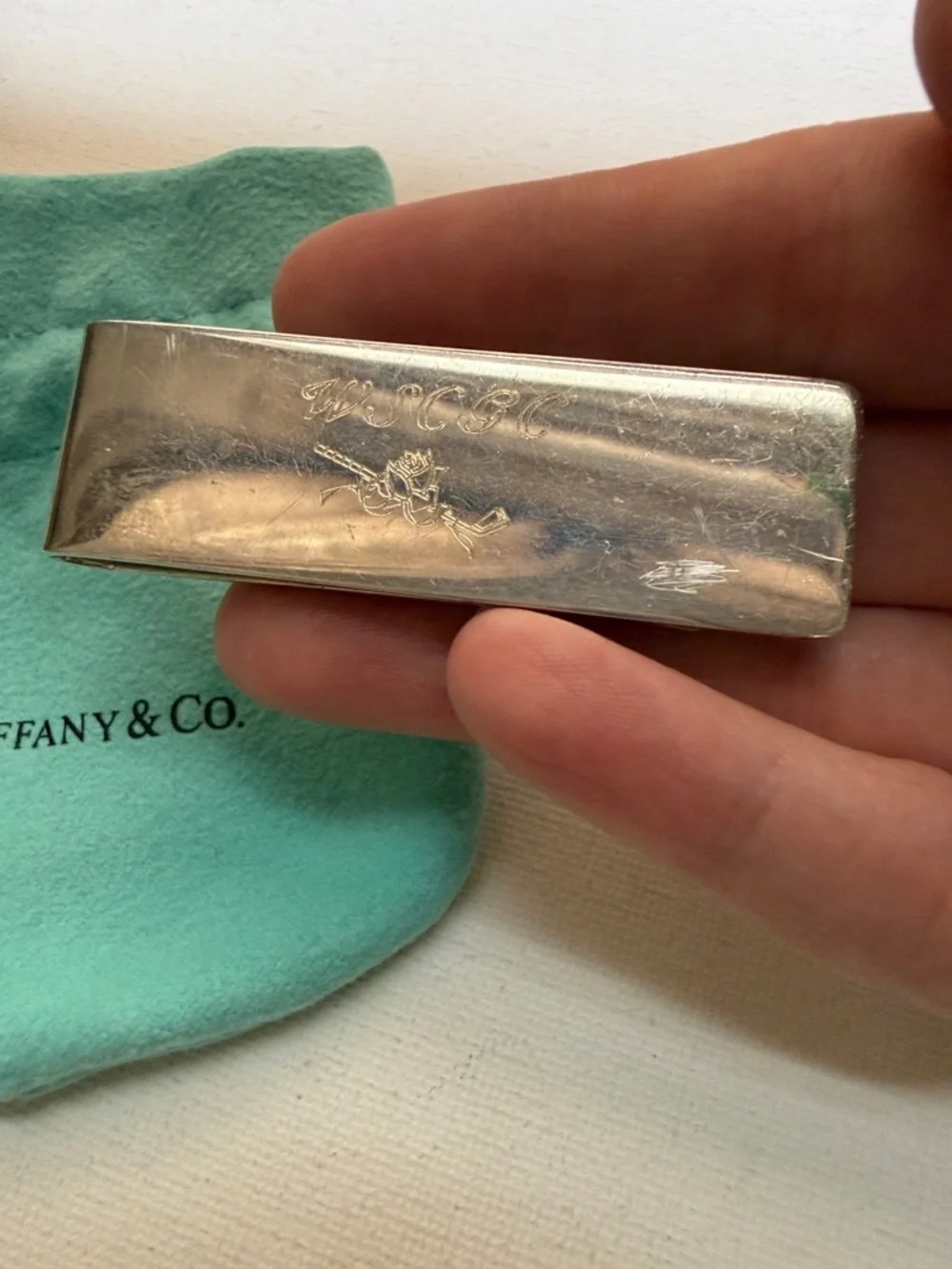 Tiffany & Co. Sterling Silver 925 Money Clip w/Pouch engraved WSCGC